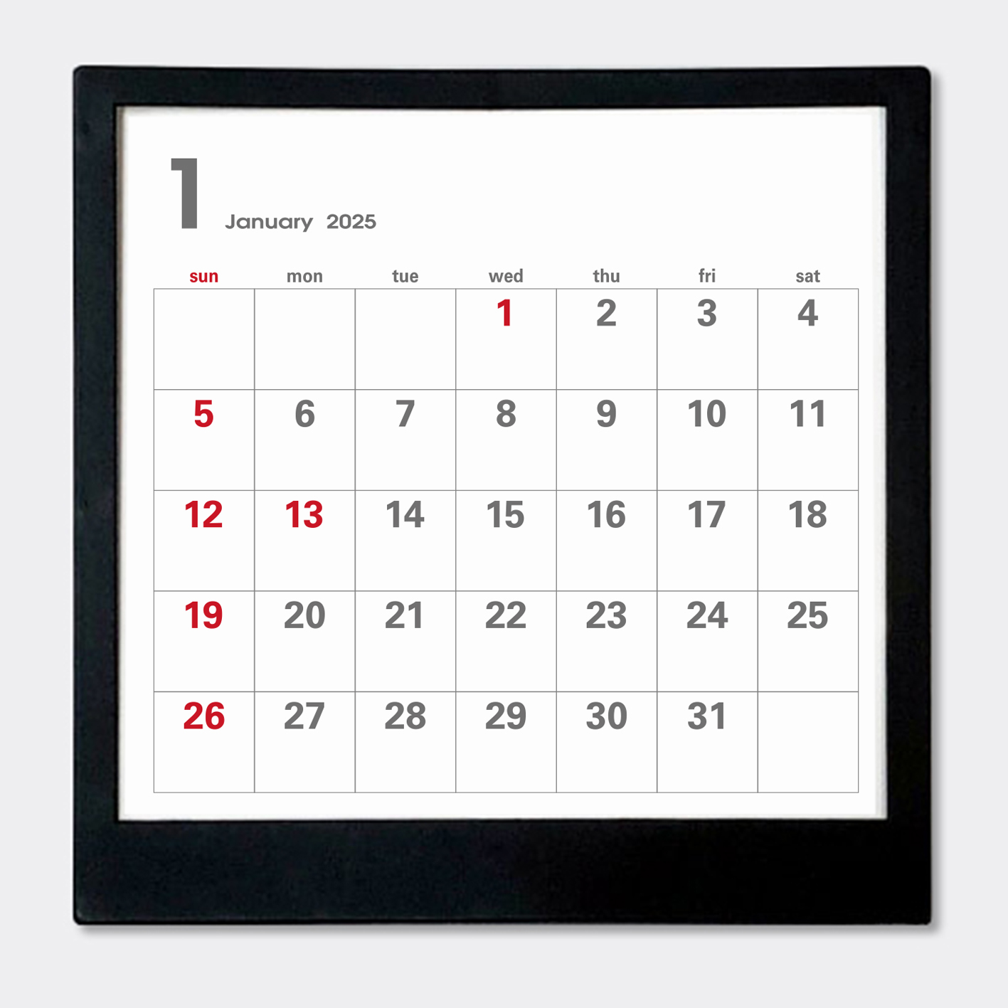 卓上カレンダー　黒（日祝日 赤）