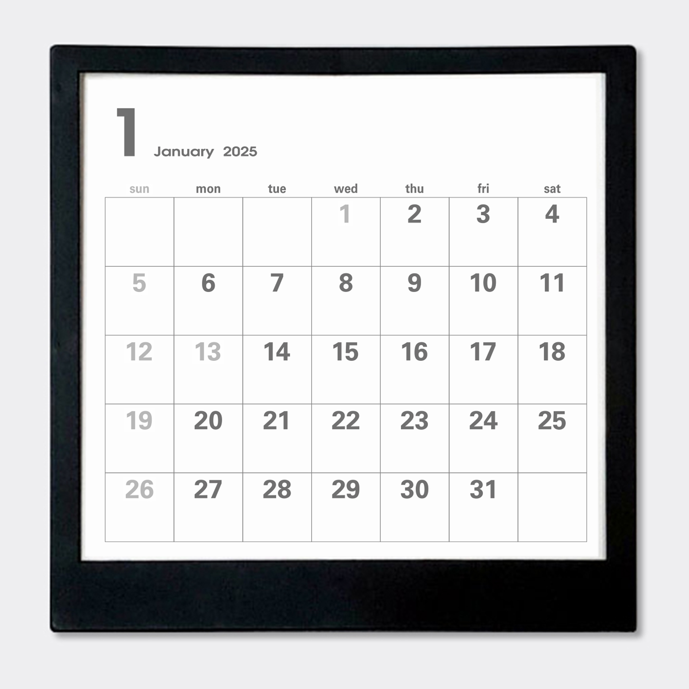 卓上カレンダー　黒（日祝日 グレー）