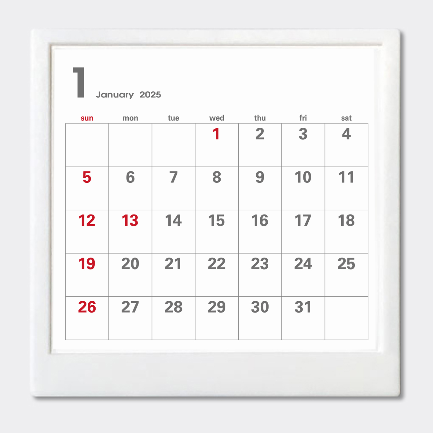 卓上カレンダー 白(日祝日 赤)