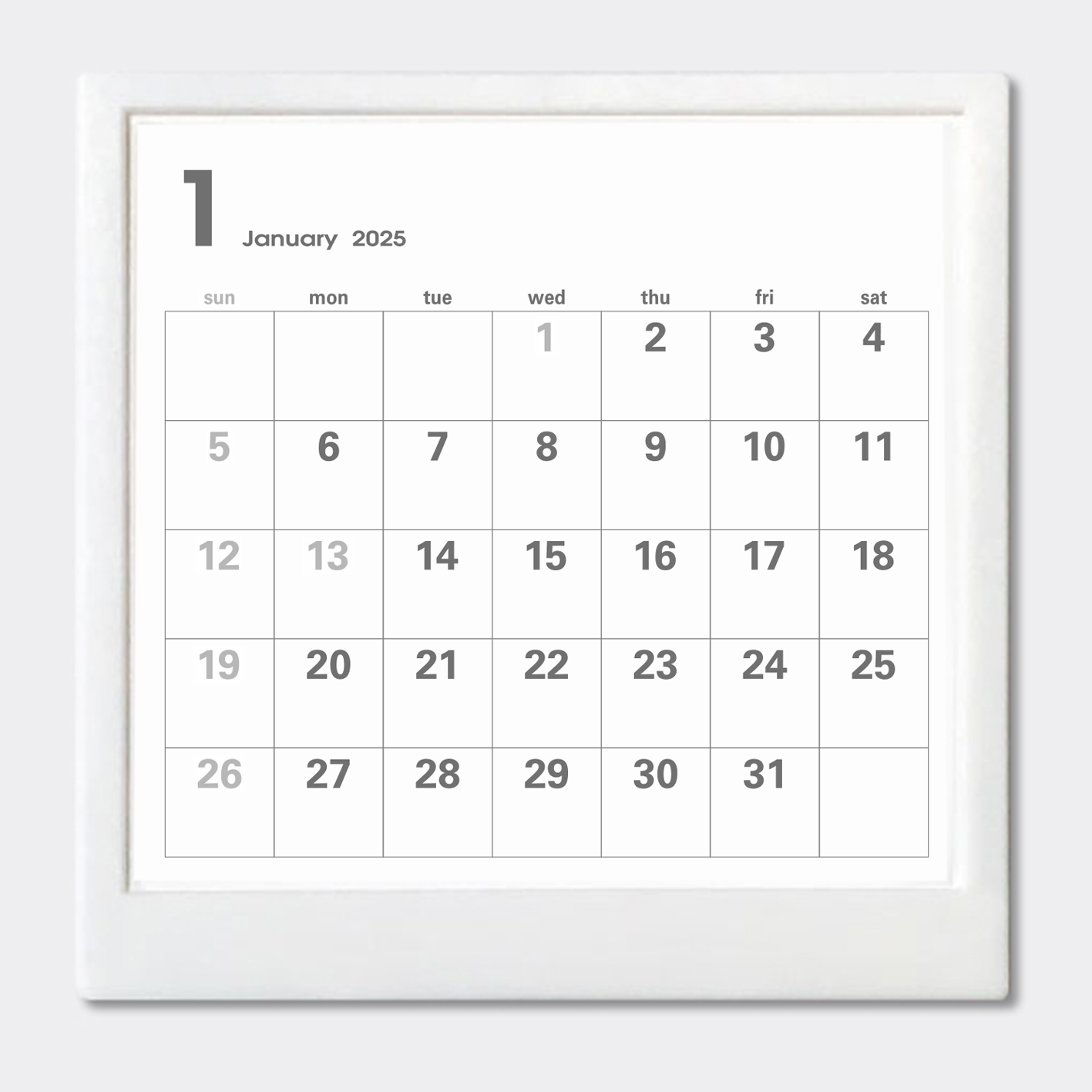 卓上カレンダー 白(日祝日 グレー)